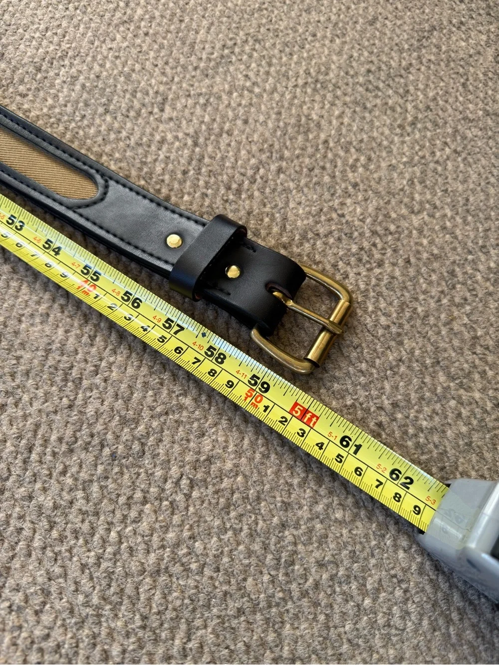 C.C. Filson Co. Men’s Black Leather / Tan Canvas Belt Men’s Size 50 ? EUC